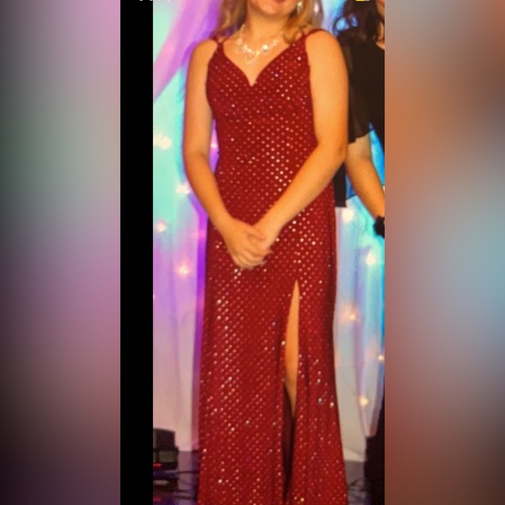 Burgundy rhinestone prom dress